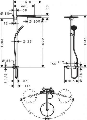 Душевая система Hansgrohe Raindance Select E 360 Showerpipe 27113400, белый/хром