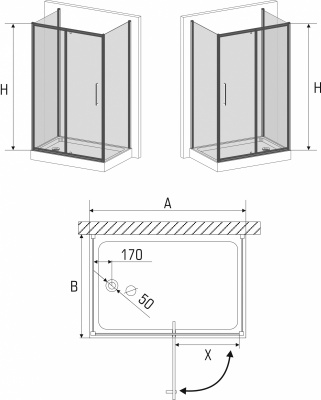 Душевое ограждение Avek Stille A E  90x110 L/R (Stille A110+2*Komfort S90)
