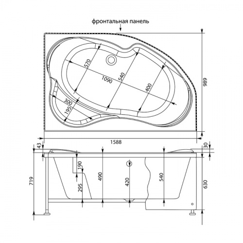Фронтальная панель для ванны Aquanet Capri 160 R черная