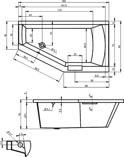 Акриловая ванна Riho Geta 160x90 BA8700500000000, левая
