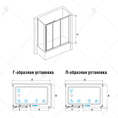 Шторка на ванну раздвижная с боковой панелью RGW SC-81 170х75х150 прозрачное 041181775-11