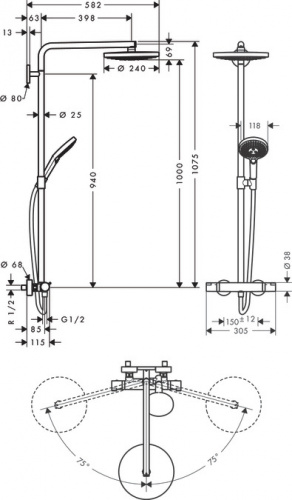 Душевая система Hansgrohe Raindance Select E 300 Showerpipe 27114000, хром