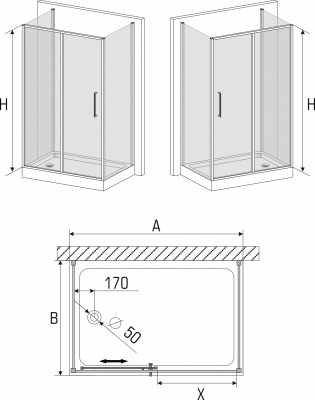 Душевое ограждение Avek Klassik B E 85x170 L/R (Klassik B170+2*Komfort S85)