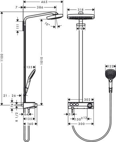 Душевая система Hansgrohe Raindance Select E 360 Showerpipe 27113000, хром