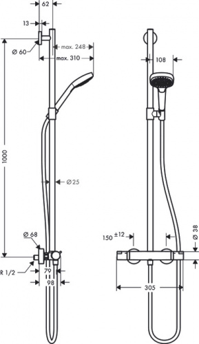 Душевая система Hansgrohe Croma Select E 180 Showerpipe 27258400, белый/хром