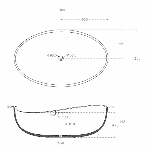 Акриловая ванна ABBER AB9239 180х110х62 белый