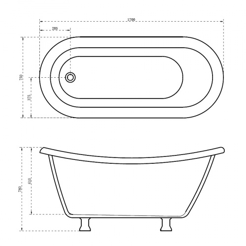 Акриловая ванна ABBER AB9293 170х75х78 белый