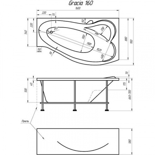 Акриловая ванна 1MarKa Gracia 160x95 L