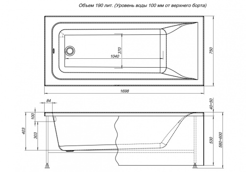 Акриловая ванна Aquanet Bright 170x75