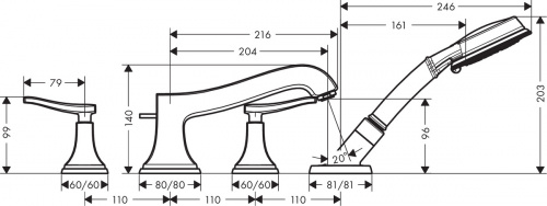 Смеситель на борт ванны Hansgrohe Metropol Classic 31441090, хром/золото