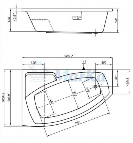 Акриловая ванна 1MarKa Assol 160x100 R