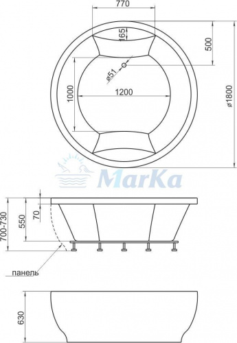 Акриловая ванна 1MarKa Omega 180