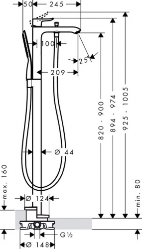 Напольный смеситель Hansgrohe Metris 31471001, хром