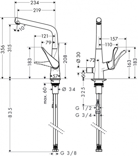 Смеситель для кухни Hansgrohe Metris 14888001, хром